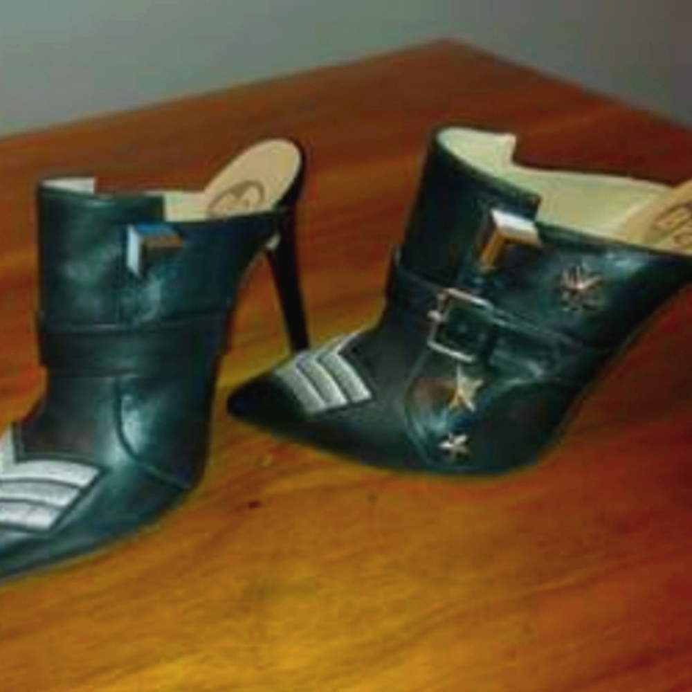 B2 by Browns Black Army embossed Leather stilettos